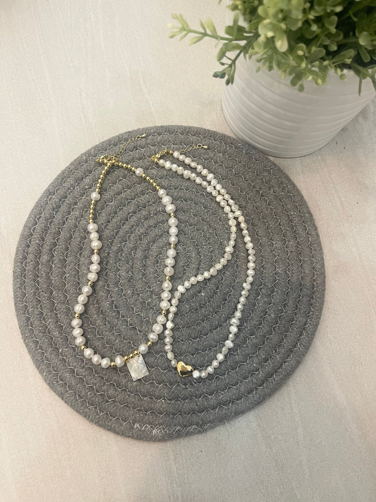 Golden Heart Pearl Necklace