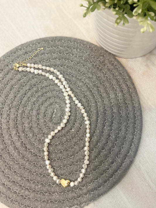 Golden Heart Pearl Necklace