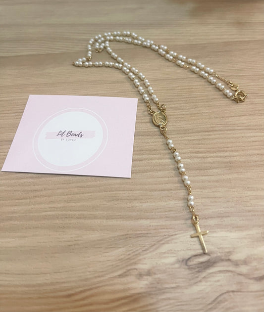 Pearl Rosary Lariat Necklace