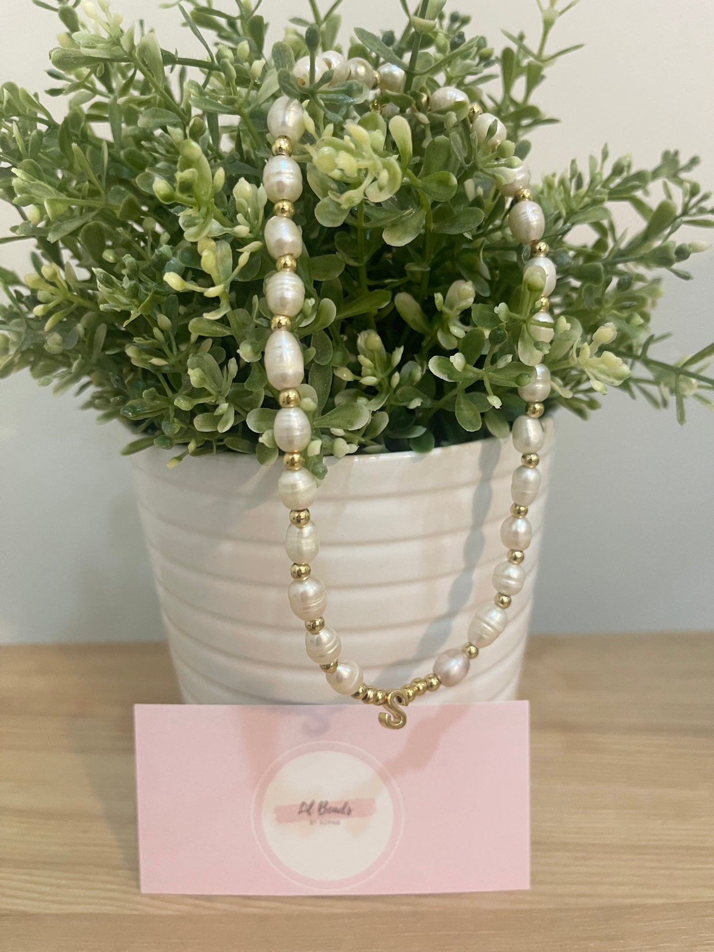 Golden Pearl Initial Necklace