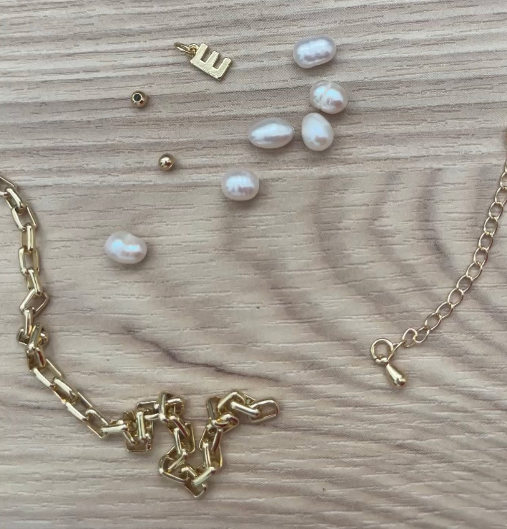 Gold chain and Dainty Pearl with Gold initial