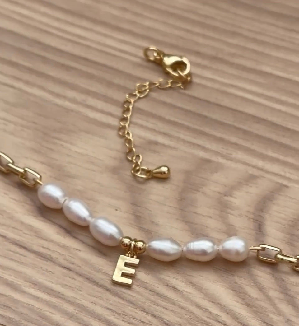 Gold chain and Dainty Pearl with Gold initial