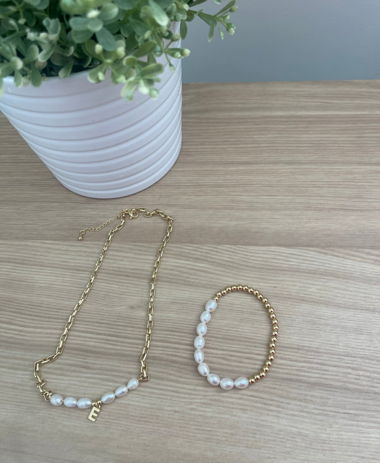 Gold chain and Dainty Pearl with Gold initial