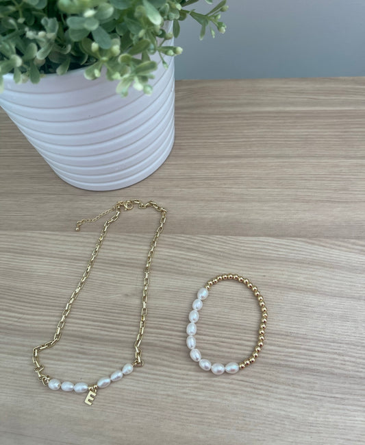 Gold chain and Dainty Pearl with Gold initial