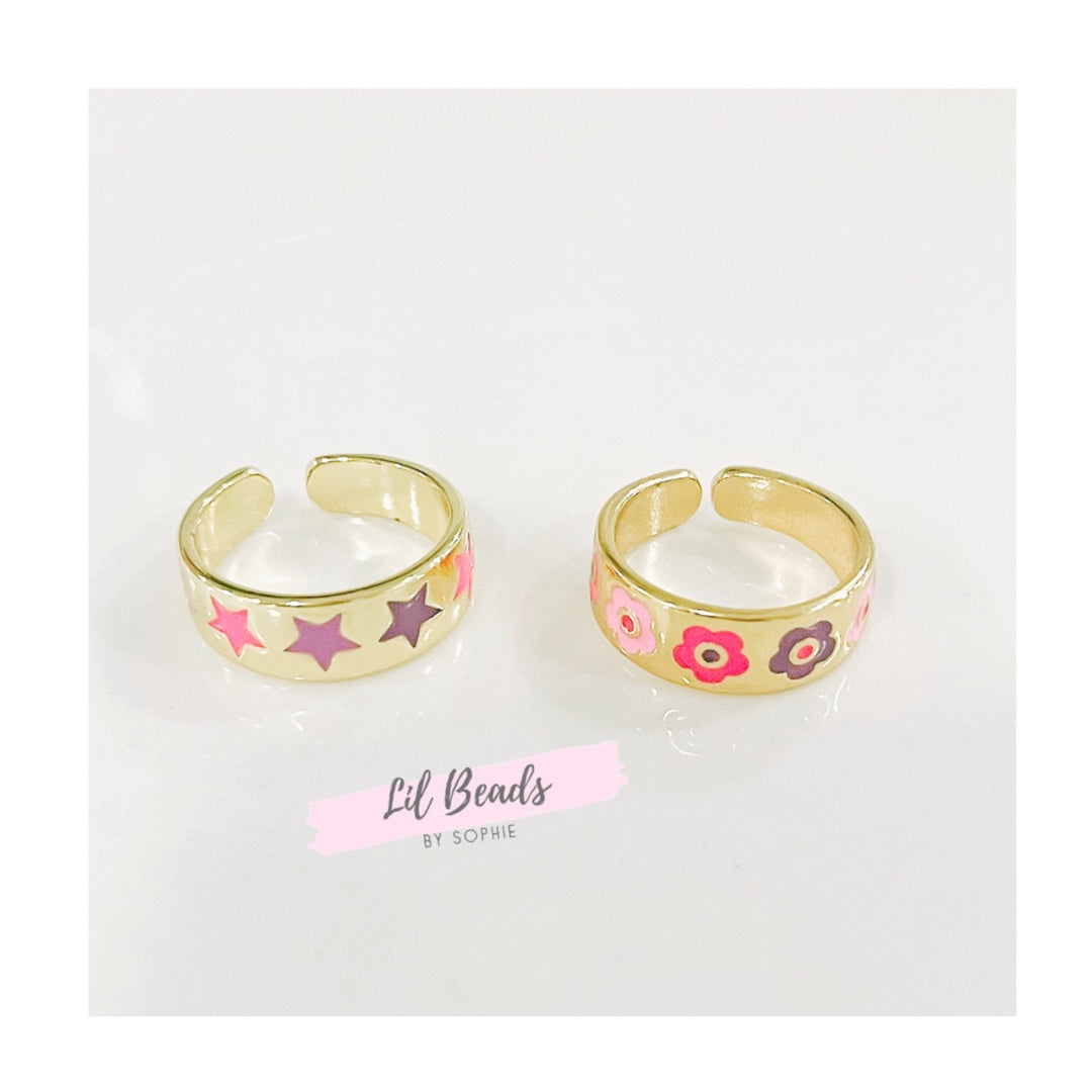 Star/Flower Colorful Gold Plated Ring