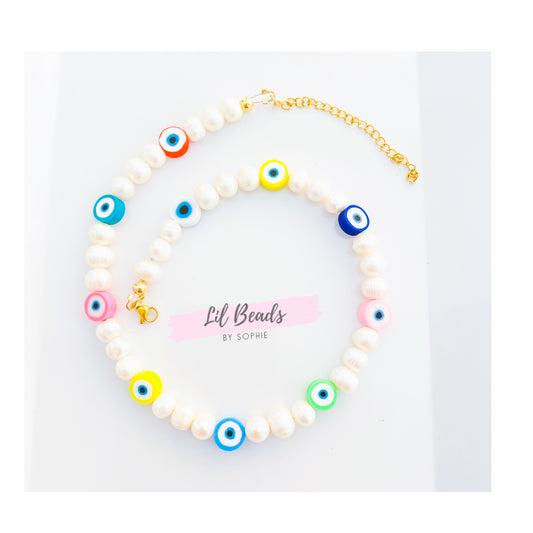 Evil Eye Pearl Choker