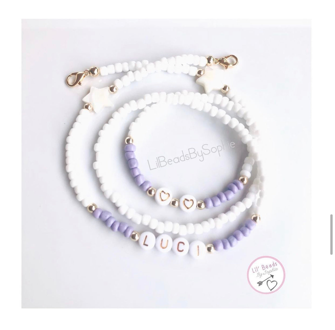 Personalized Lilac, White and Star Mask Chain
